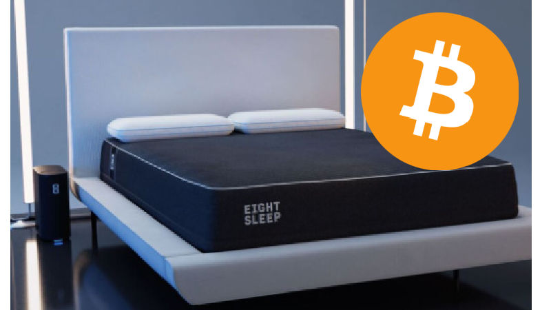 eight mattress with bitcoin symbol
